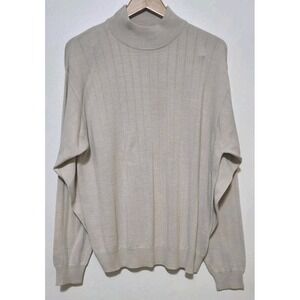 Roevelle Italy Merino Wool Sweater Men XL Pullover Beige Knit Ribbed Hem Cottage